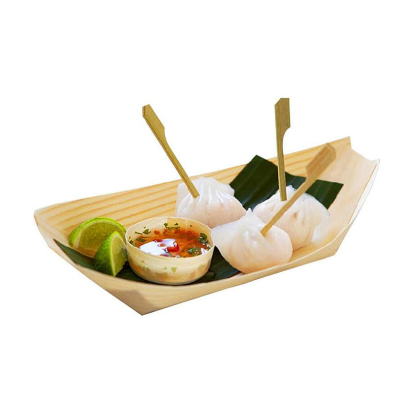Boat Shape Disposable Wooden Natural Birch Nibbles